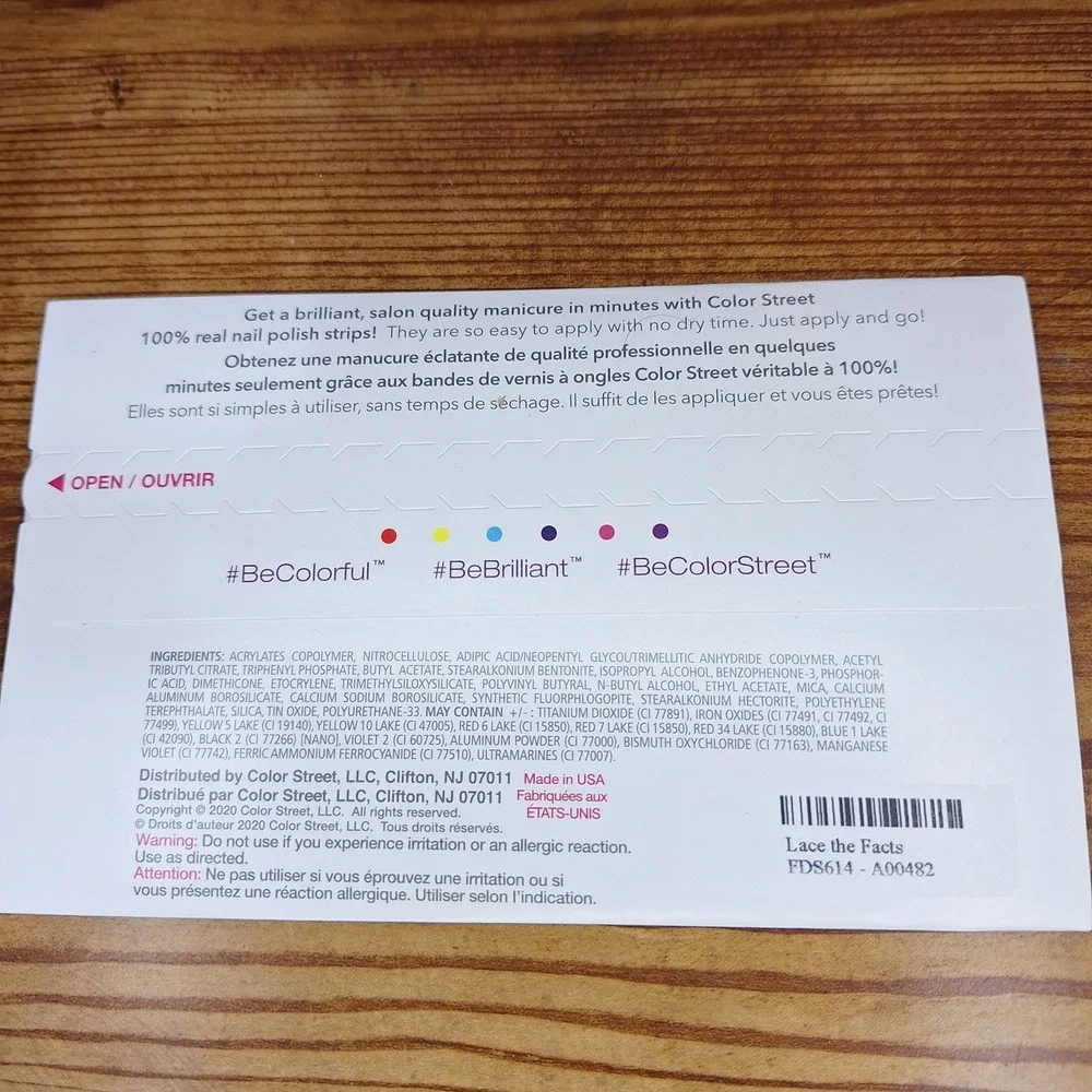 Color Street 100%‎ Nail Polish Strips Lace The Facts Made in USA 16 Count New